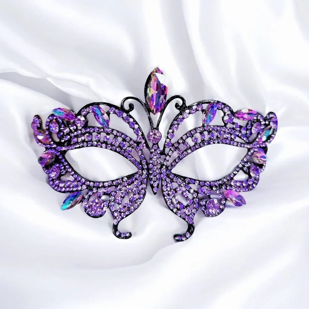 Purple Crystal Masquerade Mask - Elegant Women's Accessory